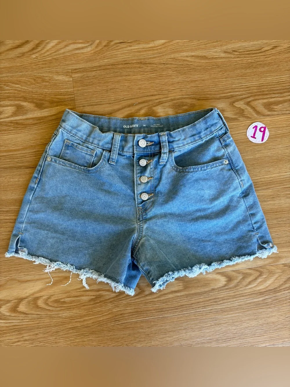 Old Navy Girls size 14 Light Blue Button-Front Frayed Hem Denim Shorts